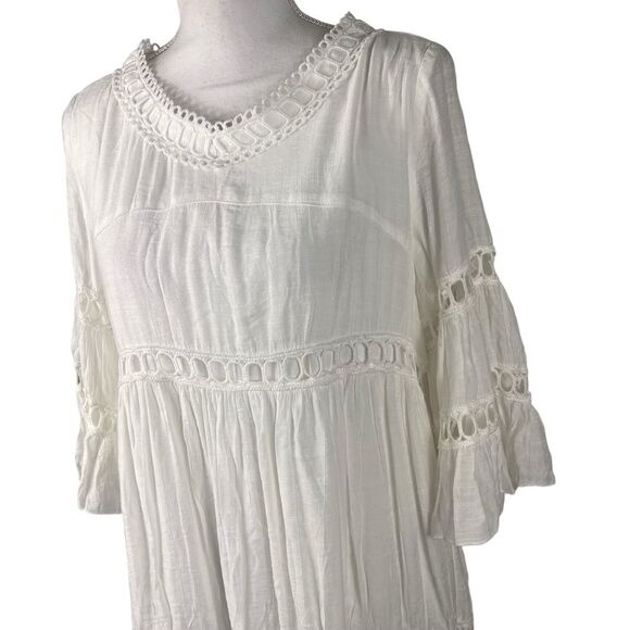 New Listicle White Crochet Eyelet Dress Large Gauze Lined Boho Beachy - Picture 6 of 16
